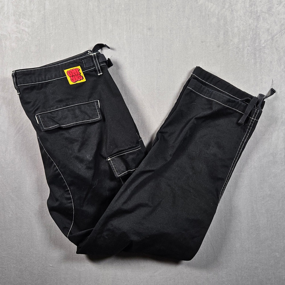 Empyre Cargo Pants Mens 34 (Measures 38x29) Black Side Adjusters Embroidered